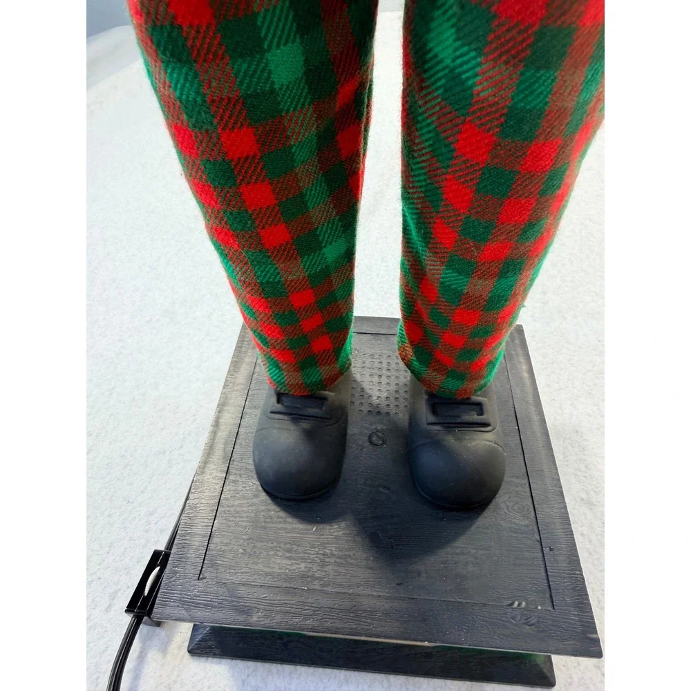 Vintage Noel Animated Christmas Boy Figure Lighted Candle Presents Plaid Outfit